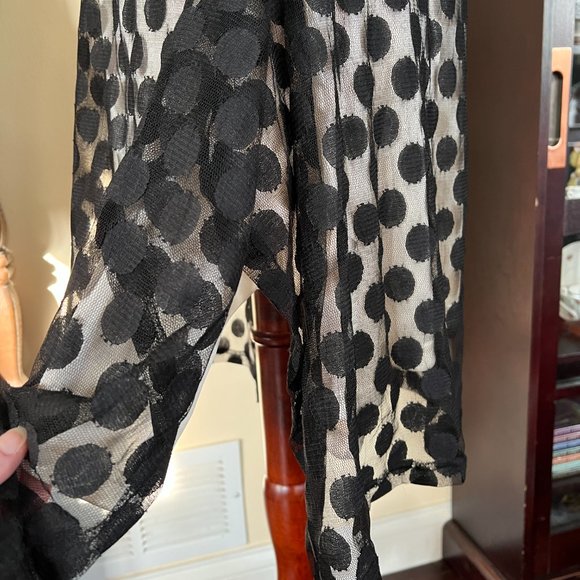 Clotheshead Black Sheer Polka Dot Dress w/ Ivory Underlay, sz M - Picture 6 of 10